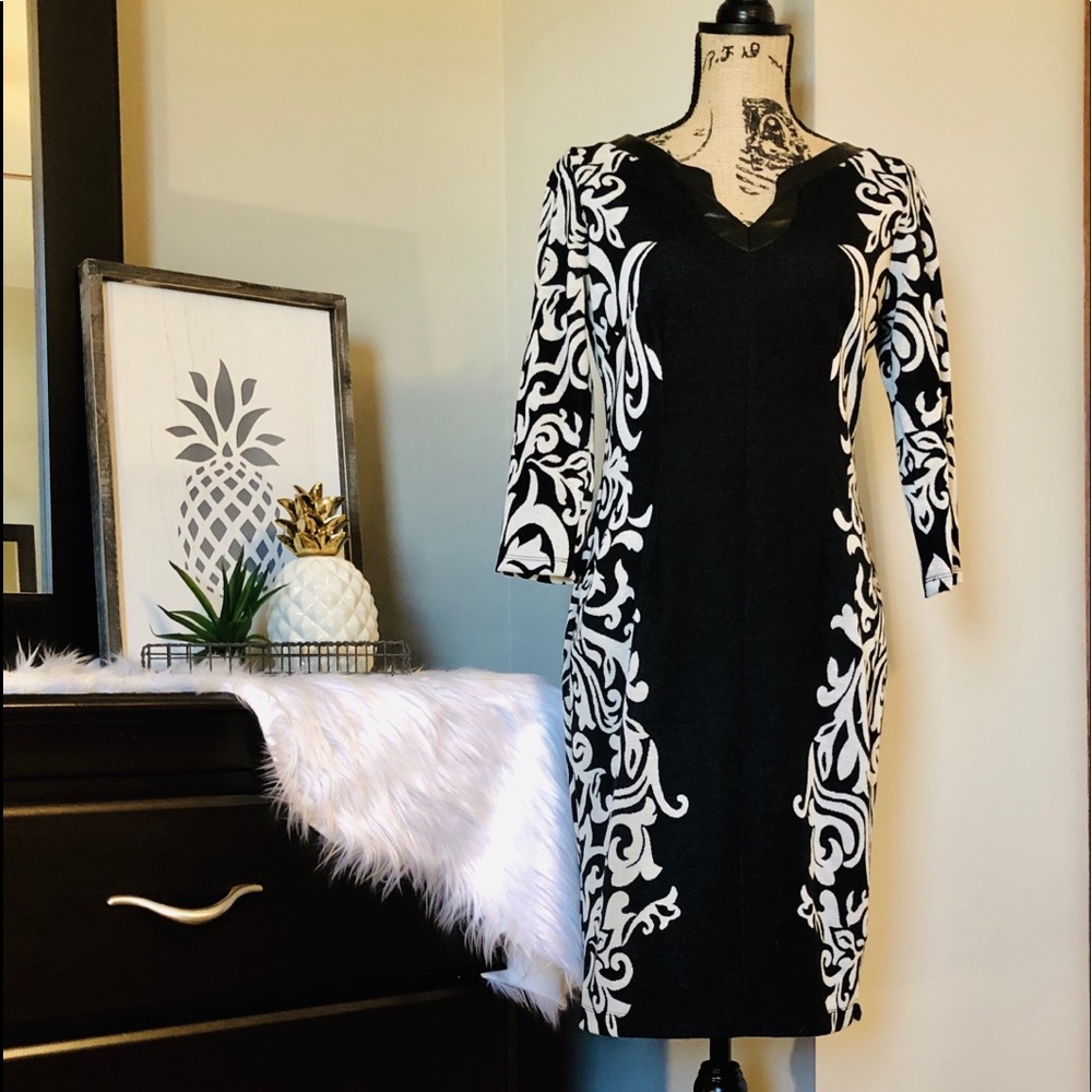 Black/White Leather Trim Dress